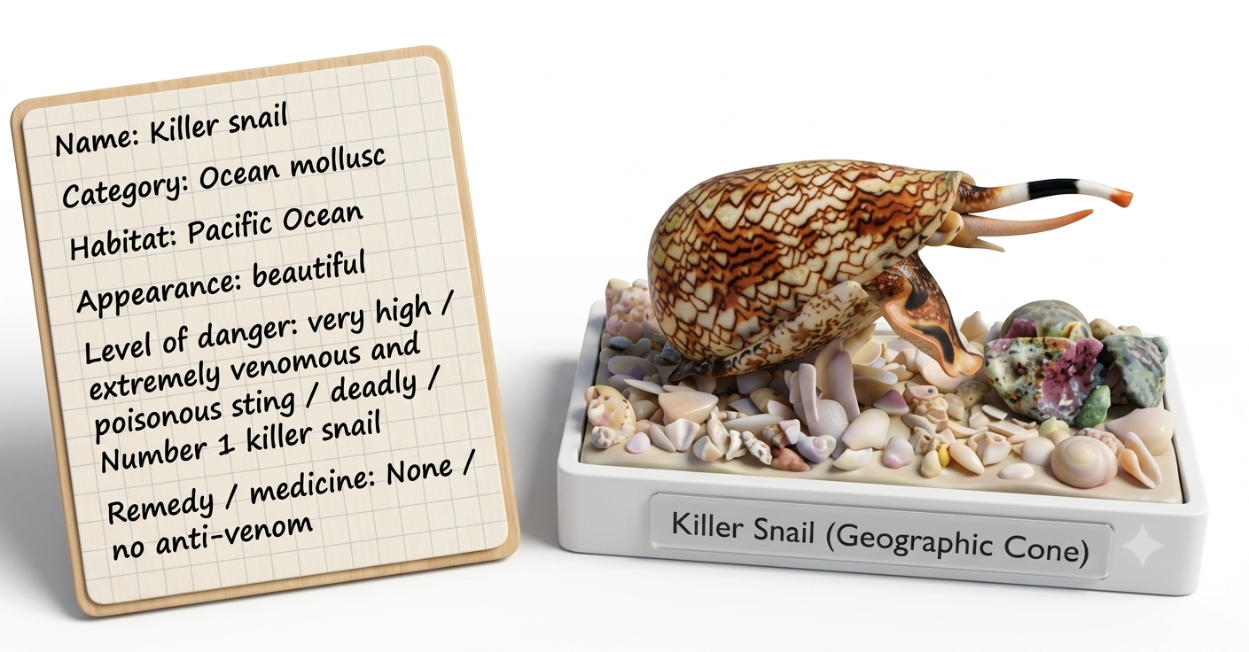 Fact file about the killer snail: an ocean mollusc found in the Pacific Ocean, extremely venomous with no known remedy